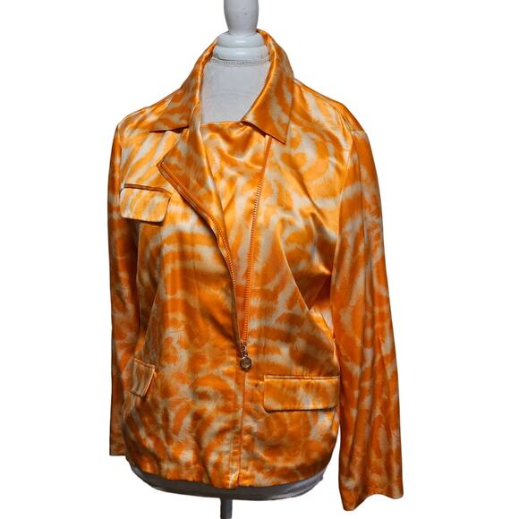 Versace Shacket Orange Cream Slanted Full Zip Jacket Shirt (Missing Belt/Sash) - Picture 6 of 11
